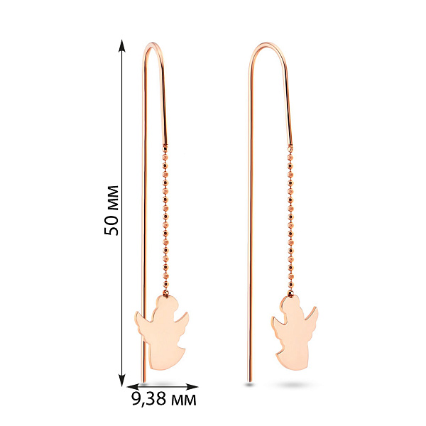 Золотые серьги протяжки «Ангелы» (арт. 106207) – изображение 4