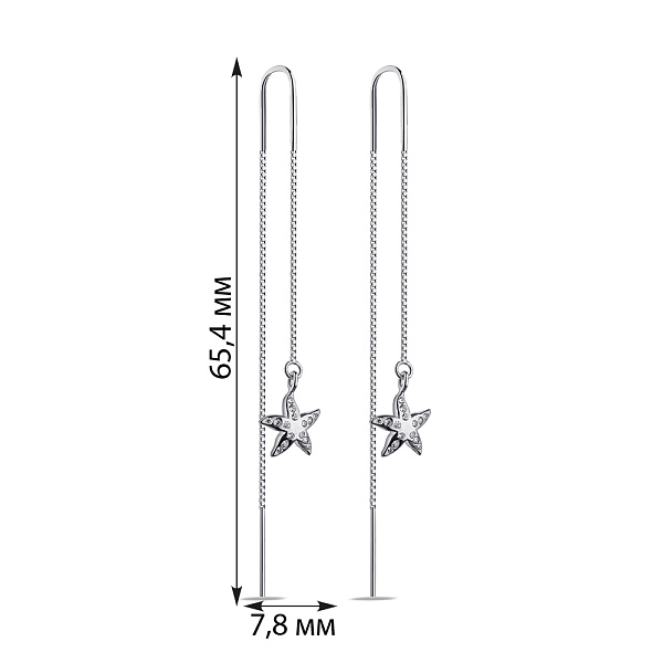 Длинные серебряные серьги Звезда с фианитами (арт. 7502/9675) – изображение 2