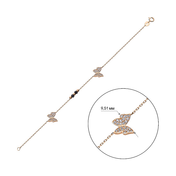 Золотой браслет «Бабочки» с фианитами (арт. 322386ч) – изображение 2