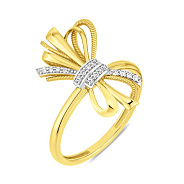 Фото Золота каблучка Бантик з доріжкою із діамантів (арт. К011945010ж)