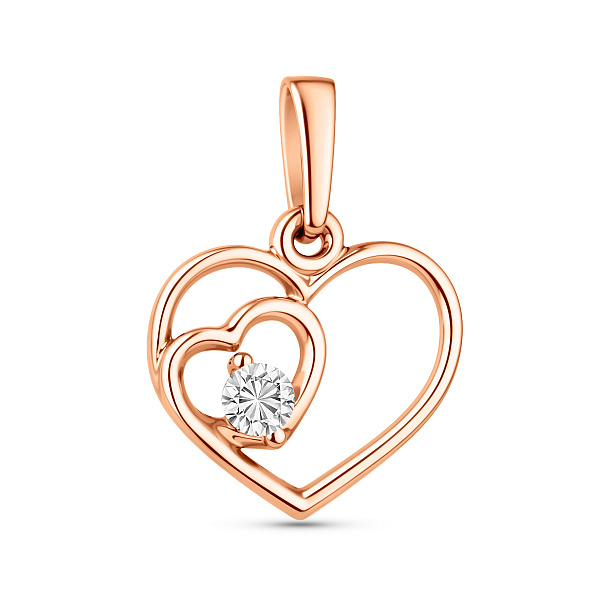 Підвіска з червоного золота Два серця з фіанітом (арт. 440559) – зображення 1
