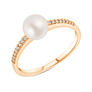 Кольцо с жемчугом и фианитами из красного золота (арт. 151282прлб)