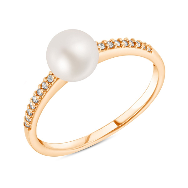 Кольцо с жемчугом и фианитами из красного золота (арт. 151282прлб) – изображение 1