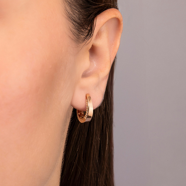 Сережки кольца из красного золота с фианитами (арт. 107041/15) – изображение 2