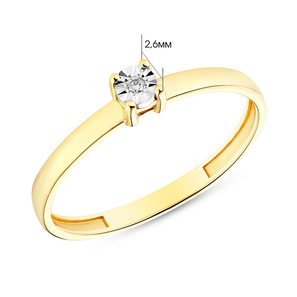 Каблучка з жовтого золота з діамантом і алмазною гранню (арт. К011026ж) – зображення 2