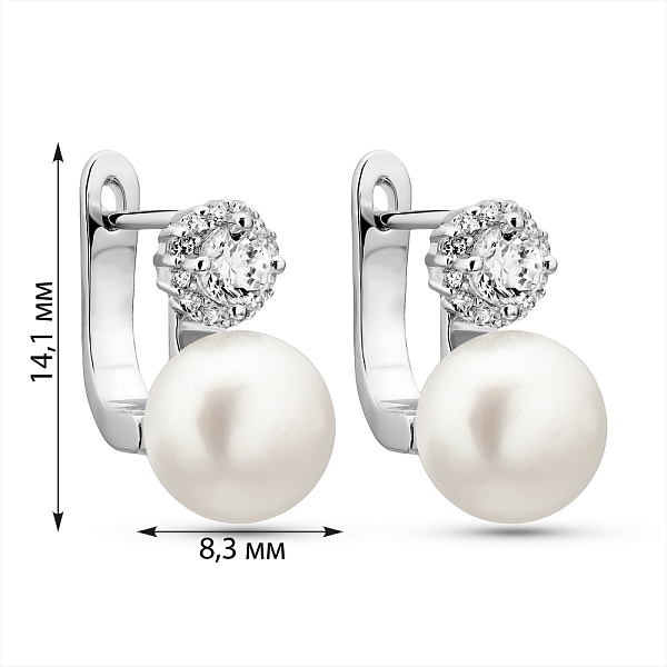 Срібні сережки з перлами та фіанітами (арт. 7502/2187219жб) – зображення 4