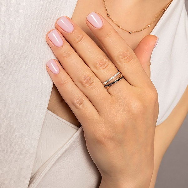 Золотое кольцо с фианитами Синергия (арт. 140532ч) – изображение 2