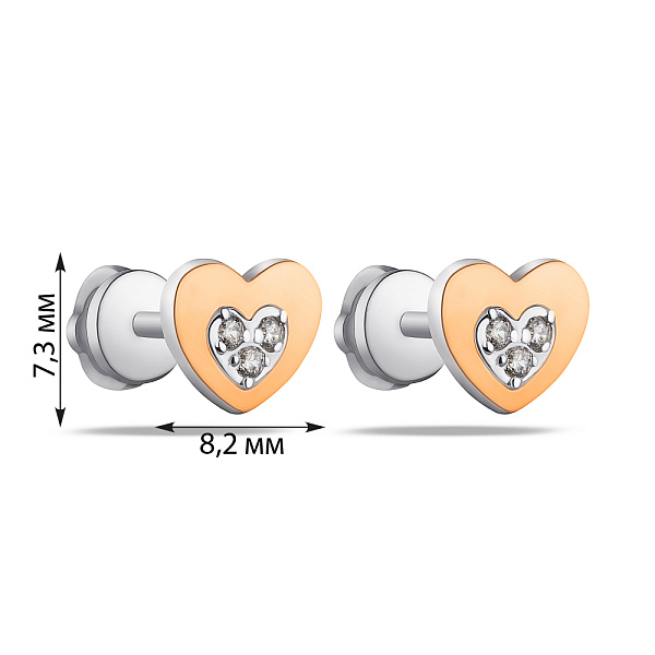 Срібні пусети «Серденька» з золотими накладками (арт. 7218/811) – зображення 2