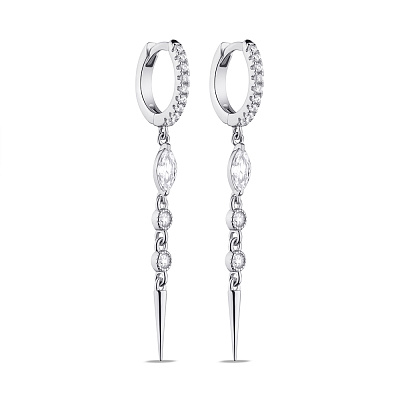 Срібні сережки-кільця з підвіскою та фіанітами (арт. 7502/9088)