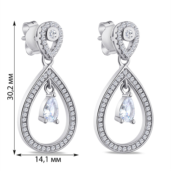 Серебряные серьги-подвески с фианитами (арт. 7518/6224) – изображение 2