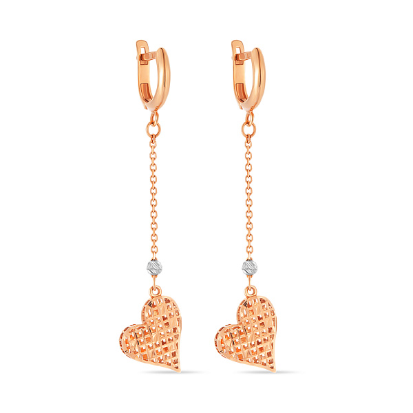 Сережки-подвески золотые «Сердечки» (арт. 105868) – изображение 1