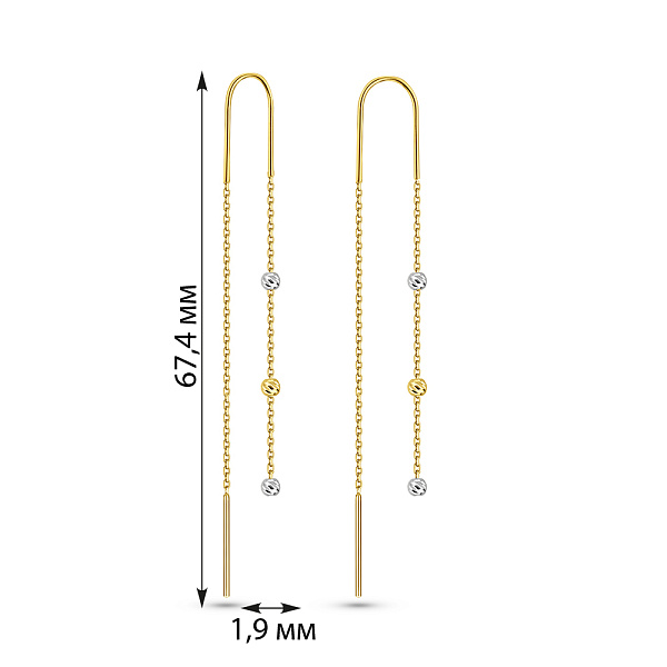 Сережки-протяжки з жовтого і білого золота (арт. 110720жб) – зображення 2