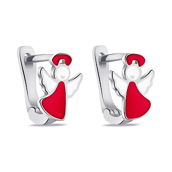 Фото Срібні дитячі сережки Янгол з емаллю (арт. 7502/9759ебк)