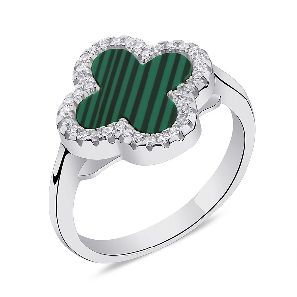 Кольцо из серебра с малахитом и фианитами (арт. 7501/6437/15млх) – изображение 1