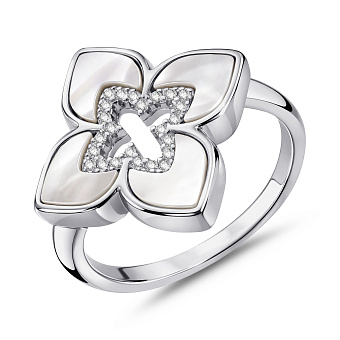 Фото Широкое серебряное кольцо с перламутром (арт. 7501/8583/15п)