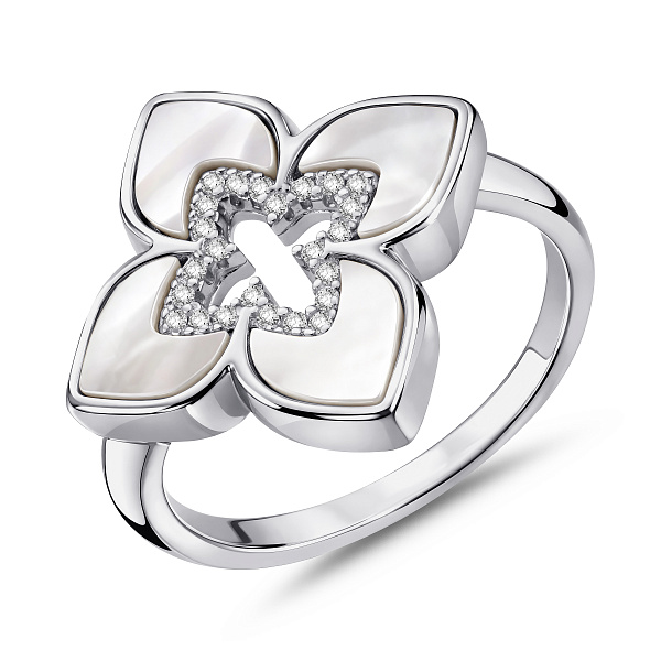 Широкое серебряное кольцо с перламутром (арт. 7501/8583/15п) – изображение 1