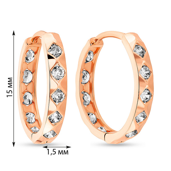 Серьги кольца из красного золота с фианитами  (арт. 108272/15) – изображение 2