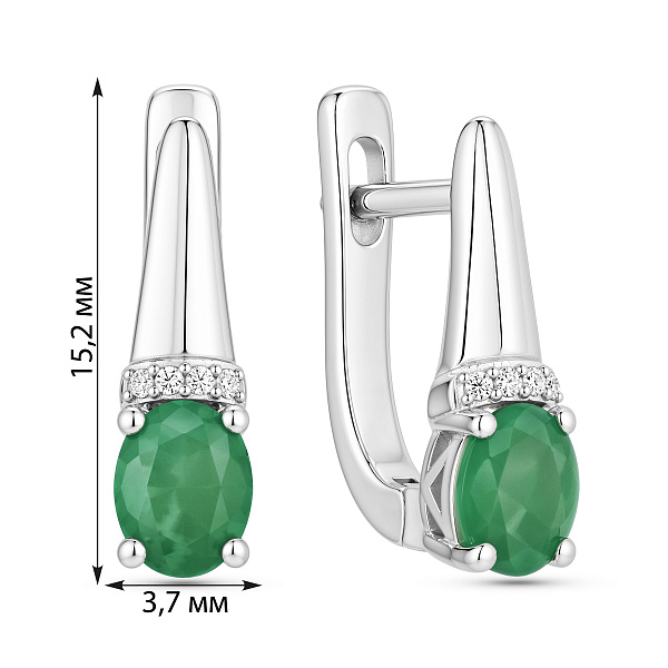 Серебряные серьги с изумрудом и фианитами (арт. 7502/10594Изм) – изображение 2