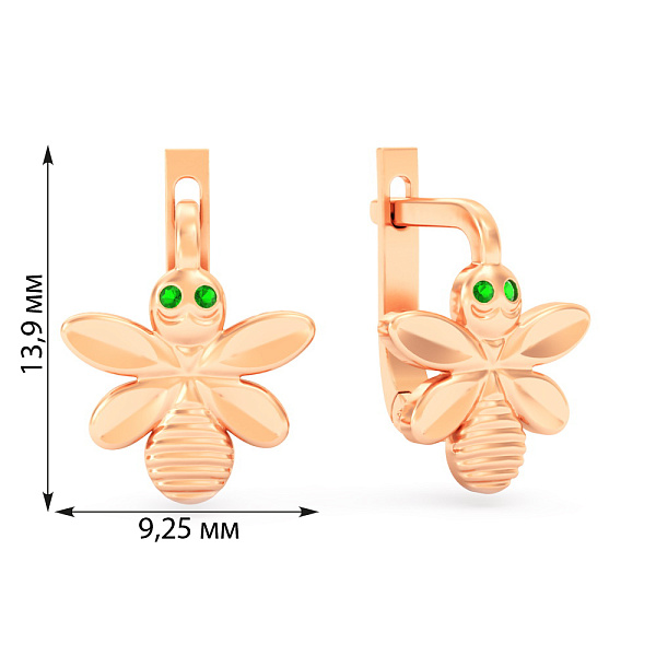Золотые серьги Пчелки с фианитами (арт. 1101051з) – изображение 4