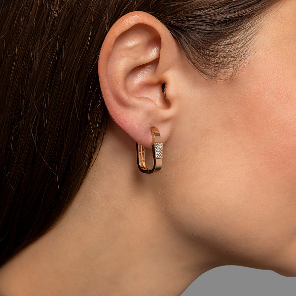 Сережки-кільця з червоного золота з фіанітами (арт. 1092127) – зображення 5