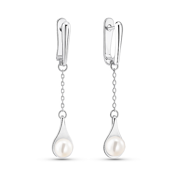 Серьги-подвески из серебра с жемчугом (арт. 7502/2186854жб) – изображение 1