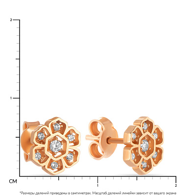 Золоті сережки-пусети «Квіти» з фіанітами (арт. 105664)