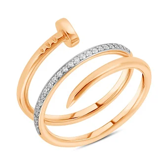 Каблучка Цвях з фіанітами з червоного золота (арт. 154300)