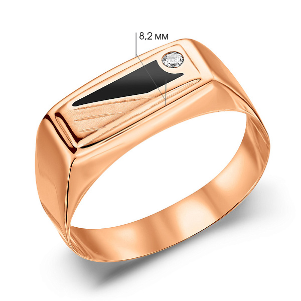 Золотая печатка с фианитом и эмалью (арт. 180515еч) – изображение 2