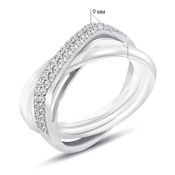 Каблучка зі срібла та кераміки з доріжкою із фіанітів (арт. 7501/1904077кмб) – зображення 3