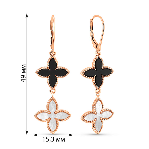 Золотые серьги Клевер с ониксом и перламутром (арт. 1091541/15оп) – изображение 2