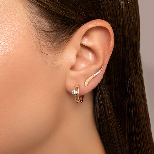 Серьги-клаймберы из красного золота с фианитами (арт. 110662) – изображение 2