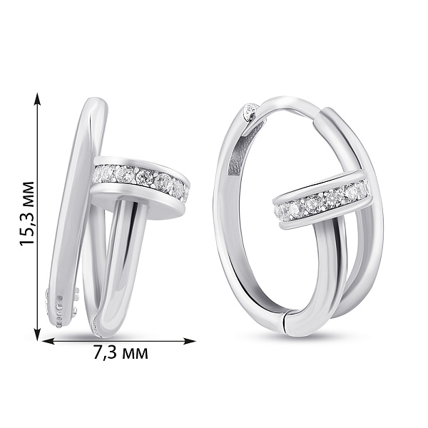 Срібні сережки Цвях з фіанітами (арт. 7502/9665/15) – зображення 2