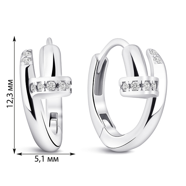 Сережки-кільця зі срібла у формі цвяха з фіанітами (арт. 7502/2142607) – зображення 2