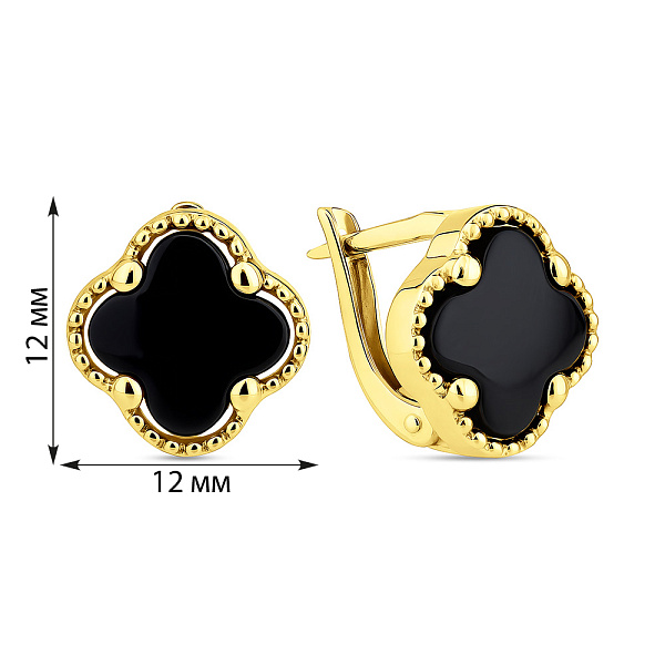 Золоті сережки Конюшина з оніксом (арт. 104190/10жо) – зображення 2