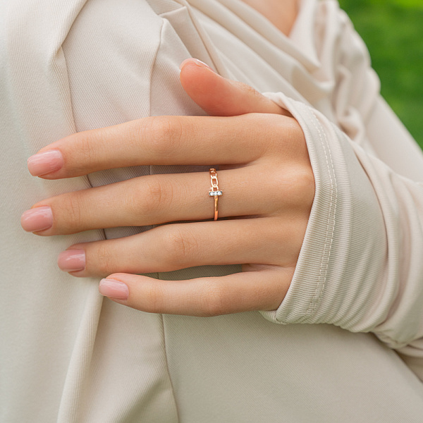 Золотое кольцо "Звенья" с фианитами (арт. 141220) – изображение 2