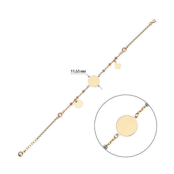 Браслет з золота "Монети" з фіанітами (арт. 325167/10жбкП2) – зображення 2