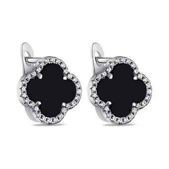 Срібні сережки Конюшина з оніксом та фіанітами (арт. 7502/СК2ОФ/1204)