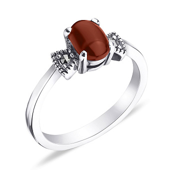 Фото Кольцо серебряное с крупным ониксом и марказитами (арт. 7401/4683мркокр)
