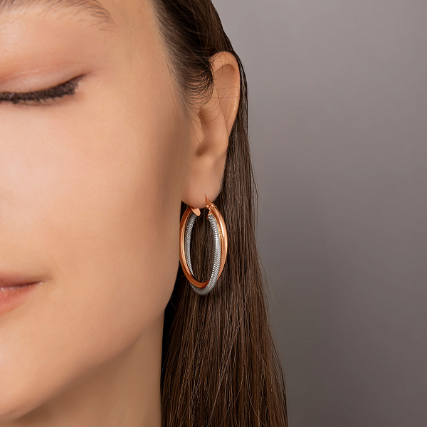 Серьги-кольца с переплетением красного и белого золота (арт. 100488/35кб) – изображение 2