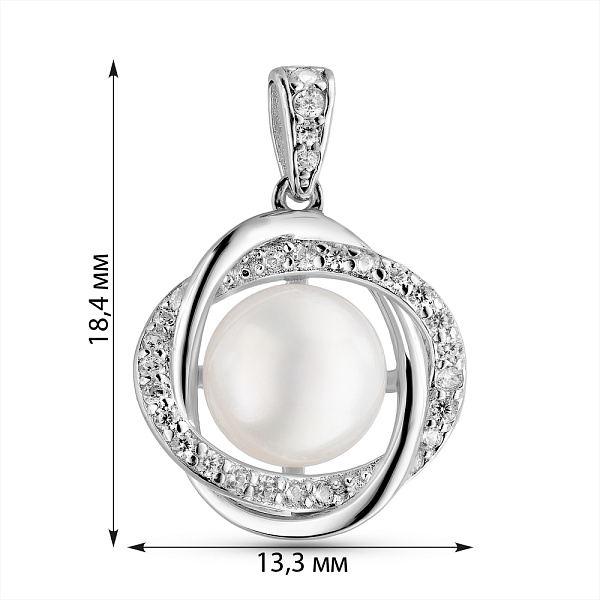 Серебряная подвеска с жемчугом и фианитами (арт. 7503/2186748жб) – изображение 2