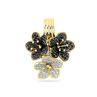 Фото Золотая подвеска с черными и белыми фианитами (арт. 421340жч)