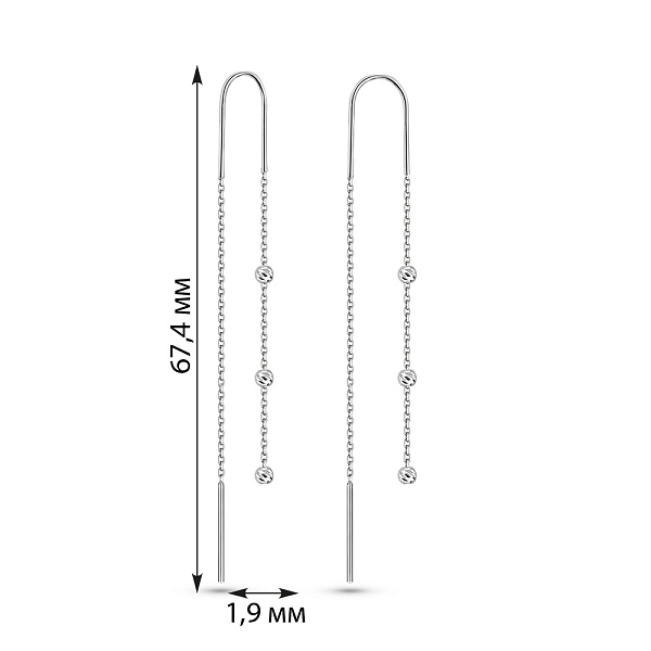 Серьги-протяжки из белого золота (арт. 110720б) – изображение 2