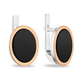 Серьги из серебра с ониксом и золотой накладкой (арт. 7202/785осю)