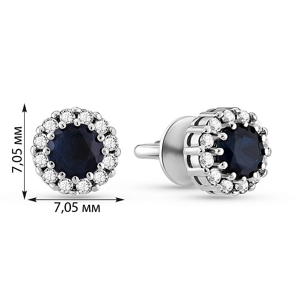 Золотые серьги пусеты с сапфиром и бриллиантами (арт. Т011078бс) – изображение 3