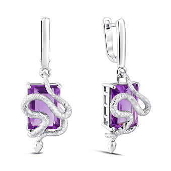 Серьги-подвески из серебра Змея с аметистом (арт. 7502/2192565А)