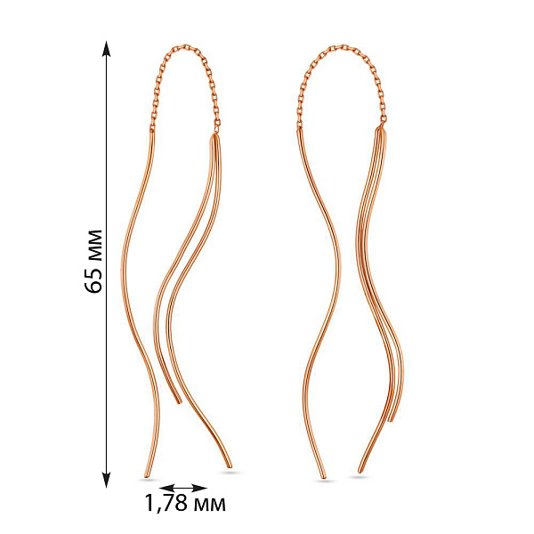 Сережки протяжки из красного золота (арт. 108268) – изображение 2