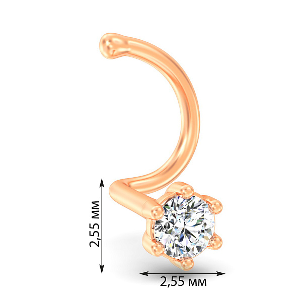 Пірсинг у ніс з червоного золота з діамантом (арт. Н011862) – зображення 2