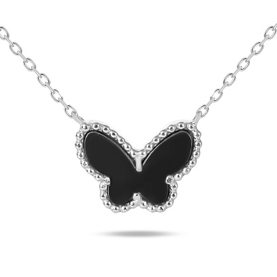 Cрібне кольє «Метелик» з оніксом (арт. 7507/490о)