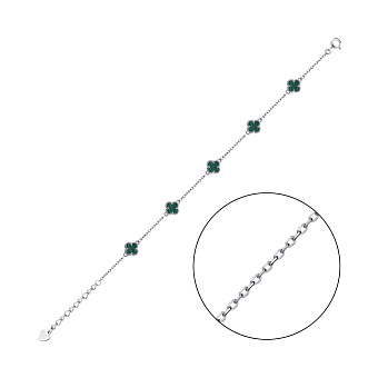 Срібний браслет Конюшина з малахітом (арт. 7509/1265/7млх)