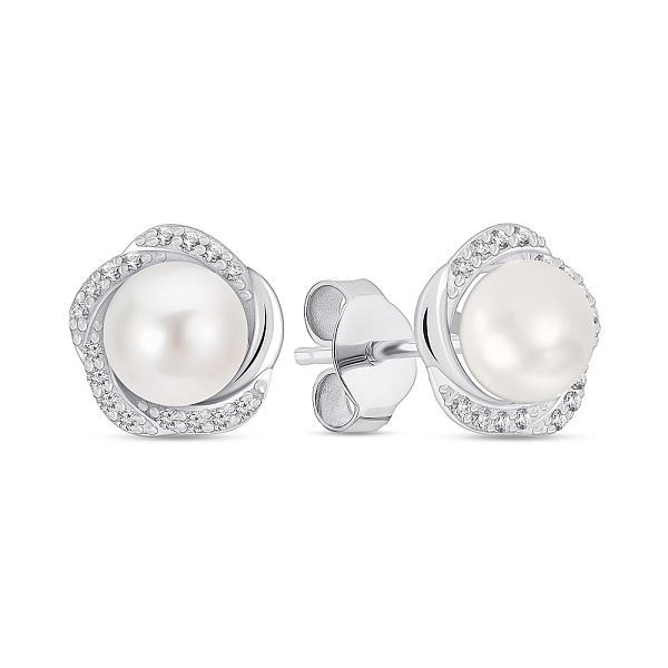 Серебряные серьги-пусеты с жемчугом (арт. 7518/7186жб) – изображение 1